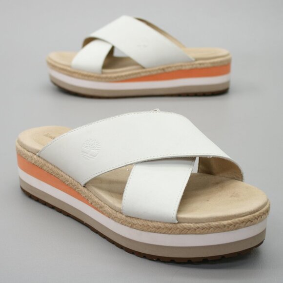 Timberland Ladies 8 Santorini Off-white Mule Platform Slip-on Sandals Shoe A24UB - Picture 1 of 12